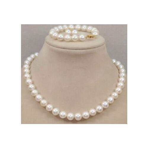 Noble jewelry 10-11MM NATURAL SOUTH SEA WHITE PEARL BRACELET NECKLACE EARRING
