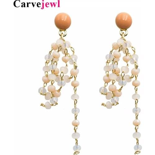 Carvejewl light color linked beads tassel dangle earrings Korea design enamel lady Party jewelry for women girl gift earrings