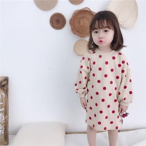1 2 3 4 5 Y Kids Dresses For Girls Fashion Korean Dot Print Lantern Sleeve Sweatshirt Dress Kids Clothing Cotton Toddler Dress