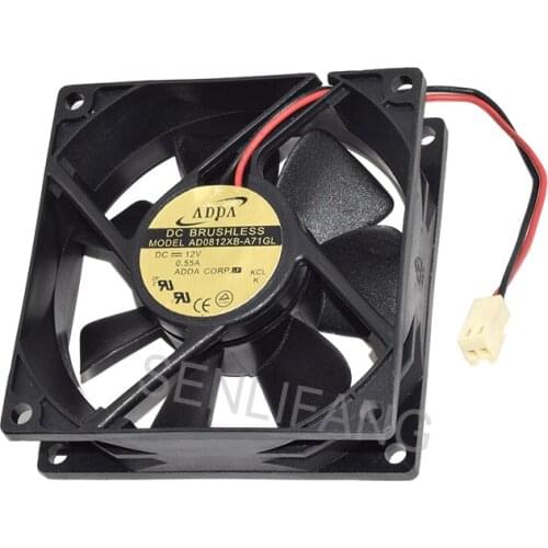 For ADDA AD0812XB-A71GL 8CM 8025 DC12V 0.55A Two Pins Sqaure Cooling Fan