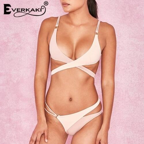 Everkaki Solid Bikini Sets Women Summer Beach Swimsuit Sexy Bandage Plus Size Boho 2PCS Suits Swimwear Bathing Suit Female 2021