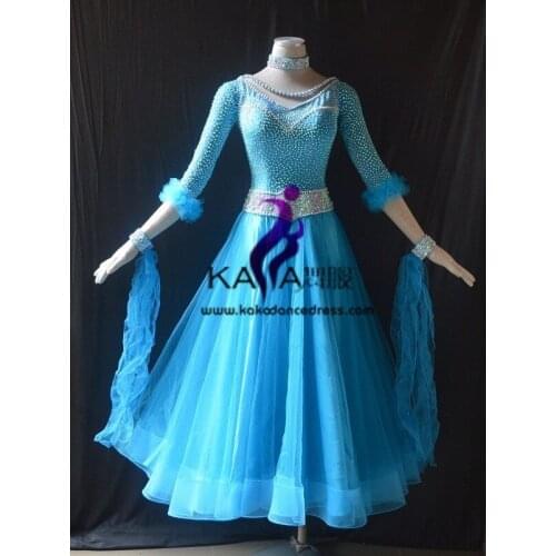 Hot!KAKA DANCE B1557,New Ballroom Standard Dance Dress,Waltz Ballroom Competition Dress,Blue Ballroom Dance Competition Dresses