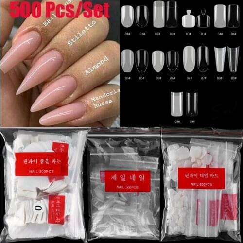 500 pcs Non-mark nail art fake nails artificial fake acrylic nails natural white transparent hand and toe nails art decorative