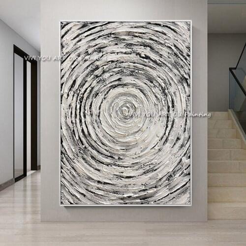 The Best Hole Black Gray Circle Painting Hand Painted Modern Large Abstract Oil Painting Canvas Picture Living Room Home Decor