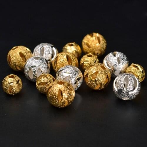 20pcs/lot Matte Workcraft Hollow Out Round Spacer Beads 6-10mm Silver Color Charm Fine Copper Beads DIY Jewelry Accessories
