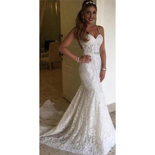Lace Mermaid Wedding Dresses for Bride 2021 Spaghetti Straps Backless Wedding Bridal Dress robe de soirée de mariage