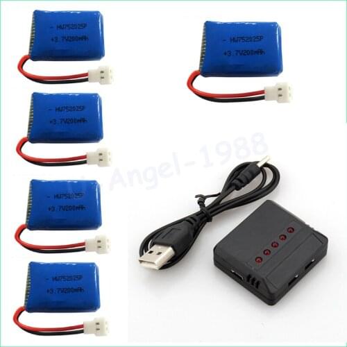 High Quaity Syma X4 X11 X13 RC quadcopter 3.7V 200mah Li-po battery*5pcs+5 in 1 charger box