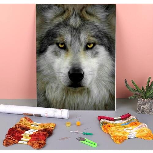 Animal Wolf Printed Fabric 11CT Cross Stitch Complete Kit DIY Embroidery DMC Threads Handicraft Hobby Craft Needlework Magic
