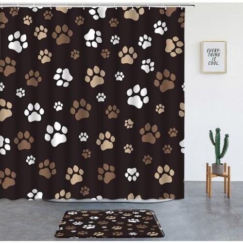 Cartoon Shower Curtains Set Cat Dog Paw Print Bathroom Screen Bath Mats Washable Room Decoration Non-slip Rugs Entrance Door Mat