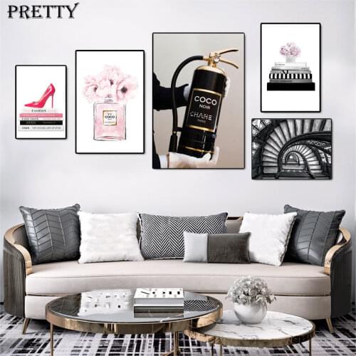 COCO Fire Extinguisher Fashion Canvas Painting Black and White Luxury Perfume Bottle Posters Modern WALL HOME DECOR Pictures