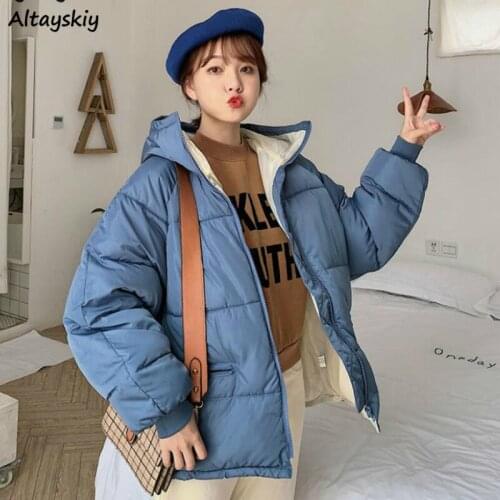 Parkas Women Trend Casual Thicker BF Simple Hooded Long Sleeve Overcoats Ins College Winter Coat Female Clothes Preppy Girls New