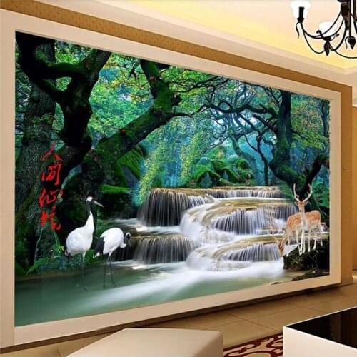 Custom 3d wallpaper HD fantasy forest waterfall world wonderland background wall painting