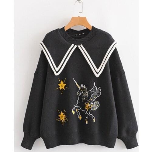 Mori Girl Autumn and Winter Navy Collar Pony Embroidery Pullover Sweater Female Women Sweaters and Pullovers Christmas Sweater