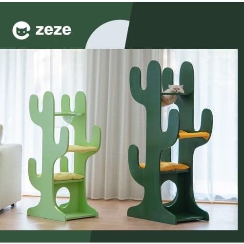 Pet cat cactus climbing frame shelf space capsule with nest tree integrated solid wood multilayer toy supplies
