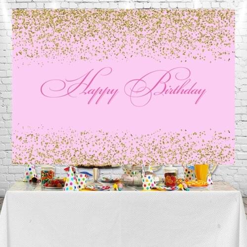 Sensfun Happy Birthday Hot Pink and Golden Dots Backdrops Photographic Background Photo Studio Props Photocall Banner