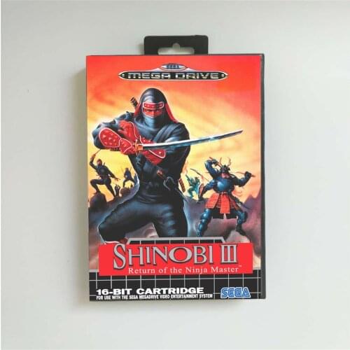 Shinobi III 3 - Return of the Ninja Master - EUR Cover With Box 16 Bit MD Game Card for Megadrive Genesis Video Game Console