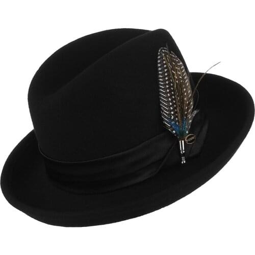 European American Wool Fedoras Hat Mens Womens Feather Decoration Fedora Cap Ladies Party Church Banquet Elegant Caps H7187
