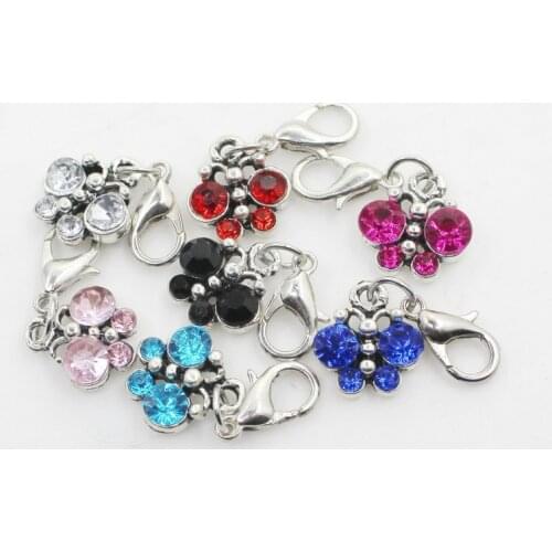 Mix crystal butterfly charms 20pcs crystal butterfly dangle charms lobster clasp hanging charms diy bracelets jewelry charm