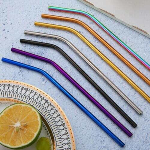 21CM Reusable Stainless Steel Straw Colored Washable High Density Metal Straws Straight Elbow Pipe Home Milk Bar Tea Drink Straw
