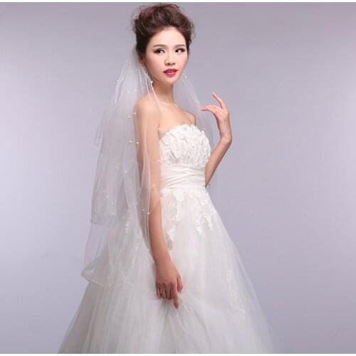 4 Layers Pearl Wedding Veils Lace Bridal Veil Wedding Accessories Mariage Bride Welon With Comb