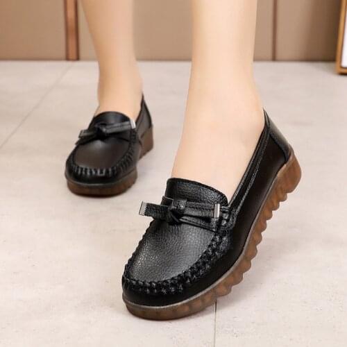 Flat Shoes, Womens Leather Shoes, Comfortable Soft-soled Leather Womens Shoes, Spring and Autumn Casual Shoes, Mother Shoes