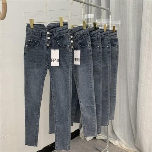 Spring Brand Design Denim Jeans For Women 2021 High Waisted Stretch Female Skinny Jeans Trousers Slim Leggings Grey Pencil Pants