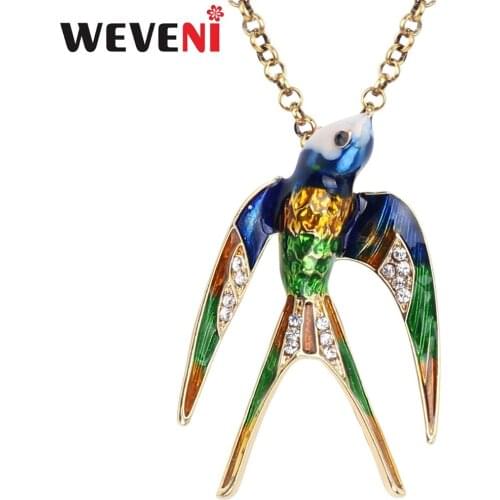 WEVENI Enamel Rhinestone Swallow Bird Necklace Pendant Chain Choker Alloy Novelty Animal Jewelry For Women Girls Gift Wholesale