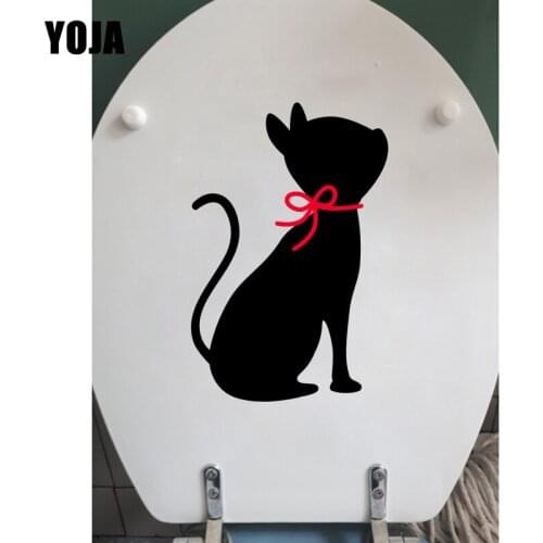 YOJA 15*22.7CM Cartoon Black Cat Home Room Decoration Animal Toilet Stickers T1-0043