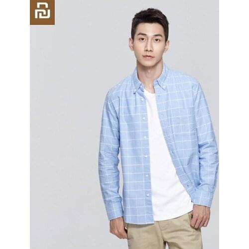 Youpin Fashion classic Men Plaid Checked Oxford Shirt High quality combed cotton Comfortable Long Sleeve Dress Shirts