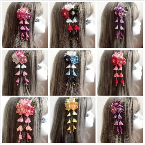 Japanese Handmade Hairpin Tassel Hair clip Tsumami zaiku Hair Ornaments Women Headdress Kimono Geisha Hair Accessories Cosplay