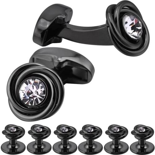 New Knot Cufflinks and Studs for Men Fashion Crystal Mens Wedding Shirt Jewelry Cuff Links Set High Quality Packed in Gift Box