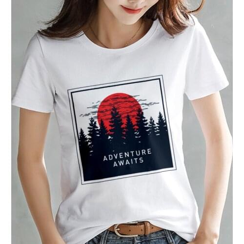 2019 new summer T shirt women sun forest retro printed Tshirt Harajuku thin section white shirt womens short-sleeve T-shirt top