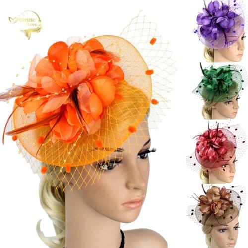 Women Tea Party Fascinator Hat Pillbox Hat Feather Fascinator Hairband Orange Green Red Wedding Cocktail Flower Headwear Hats