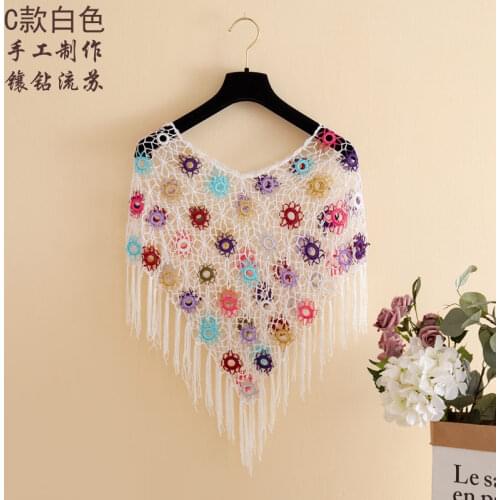 Ice silk thin section handmade tassel shawl female spring and summer fashion new round neck loose cape hollow lace pullover top