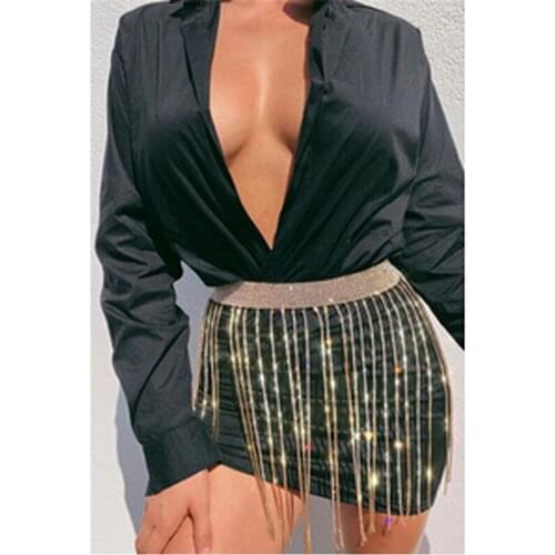 Women Belts New Bling Rhinestone Long Tassel Fringe Gold Crystal Chain Wedding Bridal Straps For Ladies Stylish Accessory