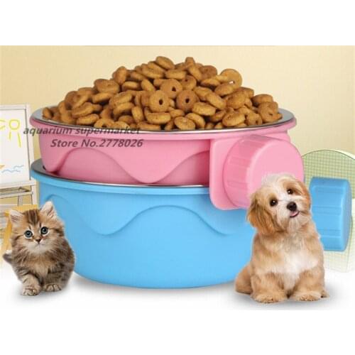 1 piece stainless steel pet dog food bowl hanging fixed dog bowl pet dog food dish love shape feeder+drinking fountains S/L size