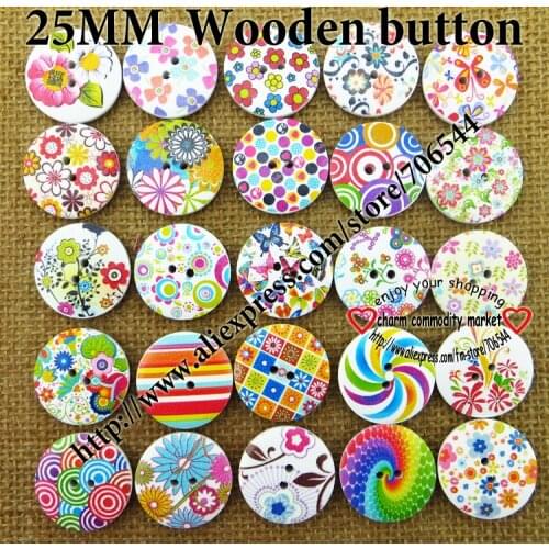 30PCS colour Pattern painting wooden buttons 25MM coat boots sewing clothes accessories MCB-779