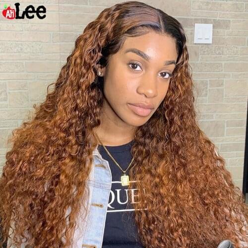 AliLee 1b 27 Honey Blonde Ombre 13*4 Lace Front Human Hair Wig Colored Curly Brazilian Remy Preplucked Natural Transparent Lace