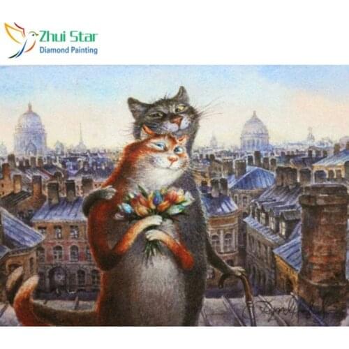 Zhui Star full Square drill Diamond painting Cross stitch Cat couple Diamond embroidery Mosaic decoration HY