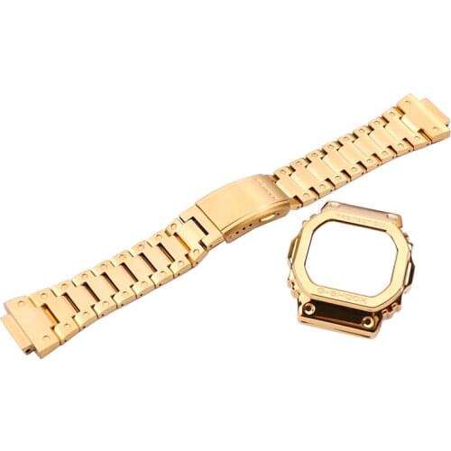 Gold strap watch case mens accessories for Casio G-SHOCK DW5600 GW5000 GW-M5610 metal watch with modified case frame watch band