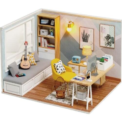 DIY Wooden Dollhouse Creative Villa Study Room 3D Doll Houses Miniature With Furniture Assemble Toys Children Birthday Gift Casa