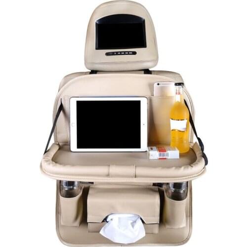 PU Leather Pad Cups Storage Holder Bag Foldable Shelf Car Seat Back Hanging Organizer Bag Universal Auto Multi-pocket