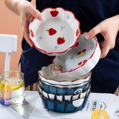 Nordic ceramic lace corrugated bowl salad fruit bowl creative dessert bowl baking bowl household tableware soup bowl