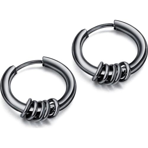 Classic Round Stainless Steel Hoop Earring For Man Women steel/black Punk earring Jewelry Gift DropShipping