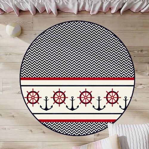 Lacivert Yuvarlak Çocuk Odası Halısı kanca dümen gemi deniz