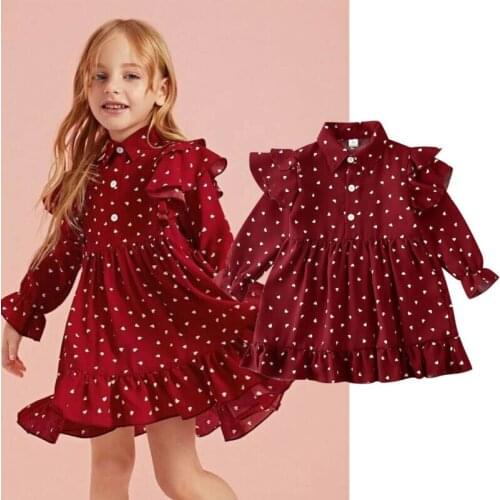 Fashion Toddler Kids Baby Girls Dress 1-6Y Spring Summer Little Hearts Shirt Ruffle Princess Party Pageant Dress Sundress