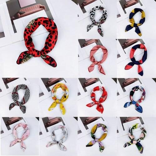 Fashion Womens Small Square Satin Scarf Head Neck Scarf Bandana Plaid Dot Printed Head Scarves Wrap Handkerchief Foulard Soie