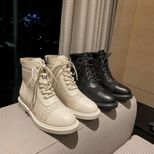 Soft Split Leather Patchwork Womens Ankle Boots Motorcycle Boots Female Autumn Winter Shoes Woman Punk Boots Platform Shoes