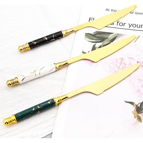 Stainless Steel Dinner Knife Set Creative Imitation Marble Steak Knife Mirror Gold Dinnerware Cutlery Set Kitchen Tableware Set