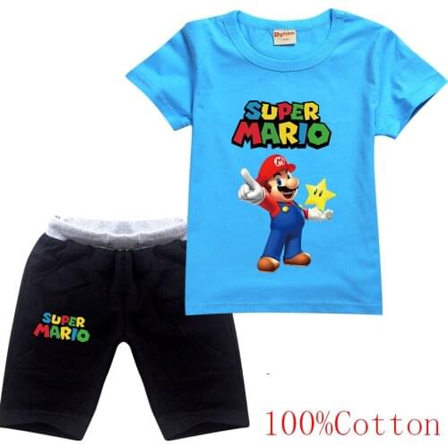 NEW Summer Baby Girl Clothes Clothing Sets Boys Mario Print T-Shirt+Shorts 2PCS Outfits Teen Clothes 2-16Years